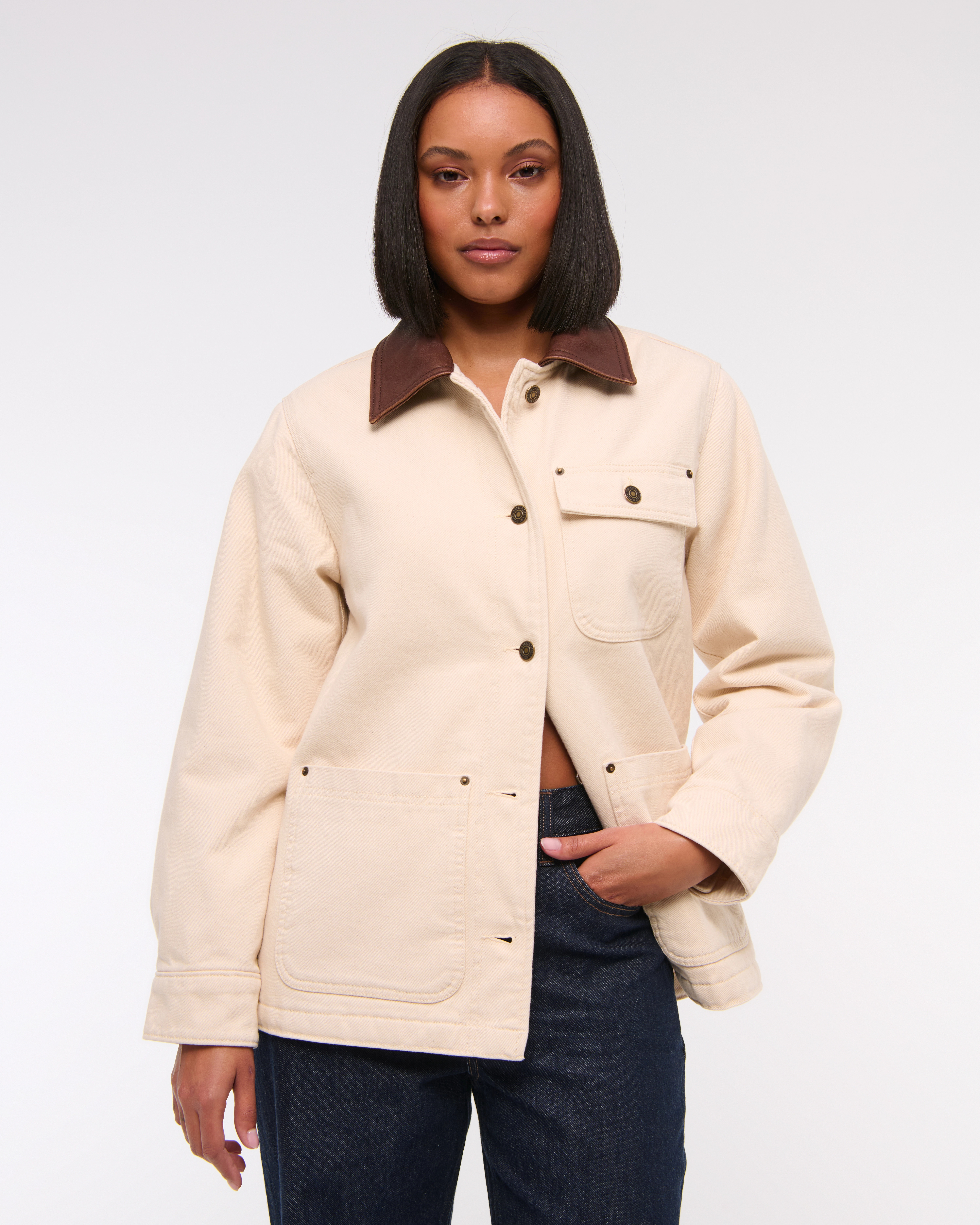 Mid-Length Twill Workwear Jacket | Abercrombie & Fitch (US)