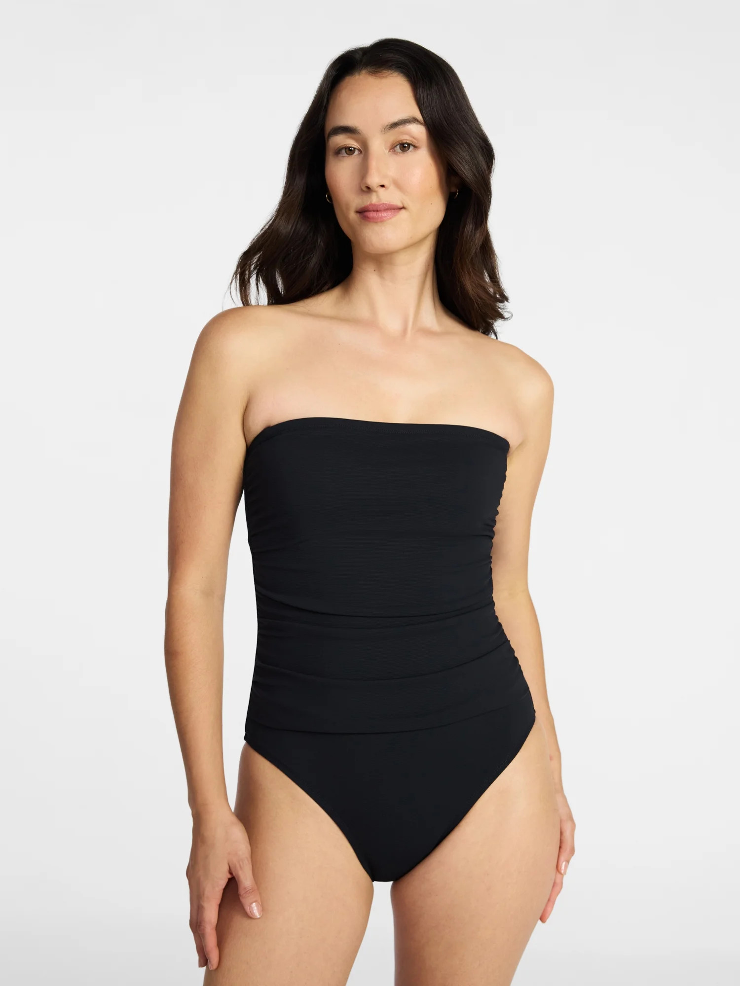 Time and Tru Women's and Women's Plus Size Ribbed Bandeau One Piece Swimsuit, Sizes XS-3X | Walmart (US)