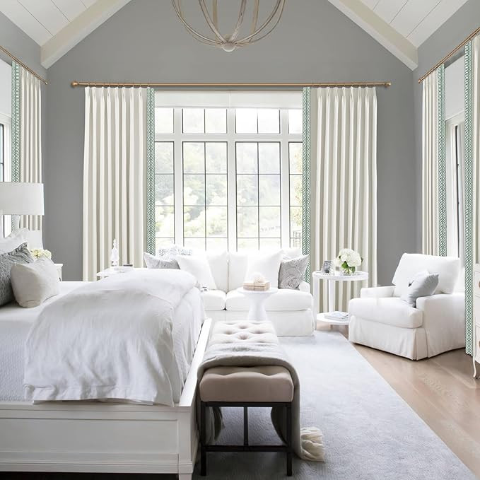 Oatmeal Pinch Pleated Blackout Curtains with Embroidery Trim Cotton Room Darkening Thermal Insula... | Amazon (US)