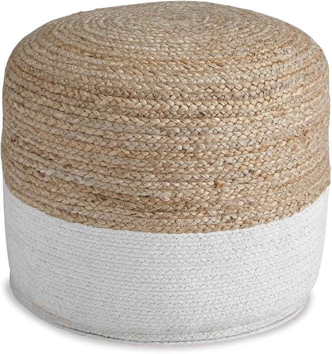 Signature Design by Ashley Sweed Valley Jute & Cotton Pouf, 19 x 19 Inches, Beige & White | Amazon (US)