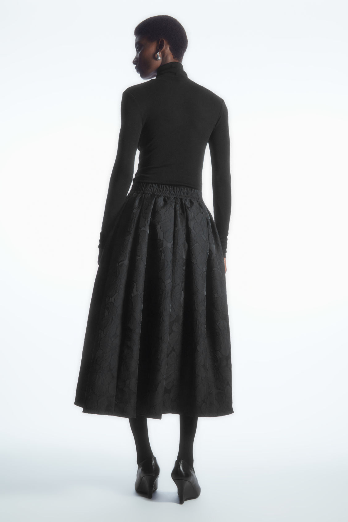 FLORAL-JACQUARD A-LINE MIDI SKIRT - BLACK - COS | COS UK