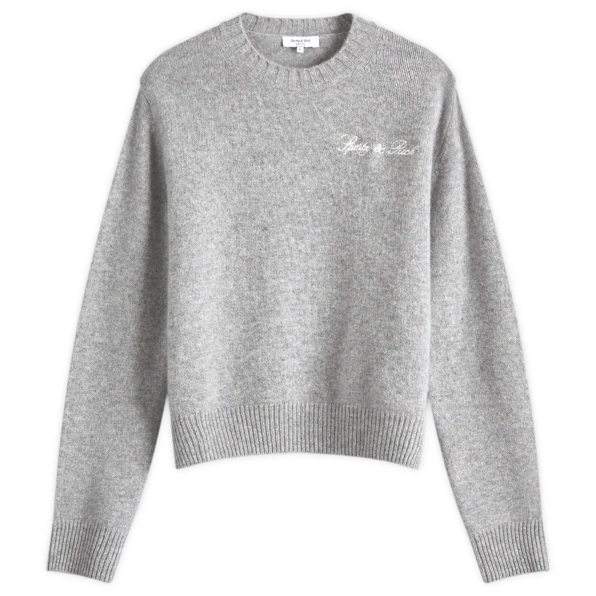 Sporty & Rich Women's Vendome Script Cashmere Crewneck in Heather Gray White, Size Medium | END. Clothing