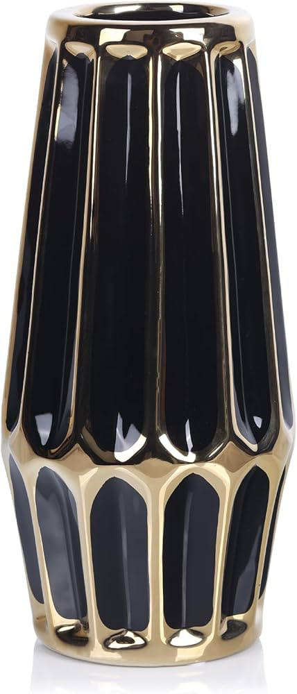 Black and Gold Ceramic Home Decor Vase, Modern Flower Vase Decoration, Dining Table Center, Elega... | Amazon (US)