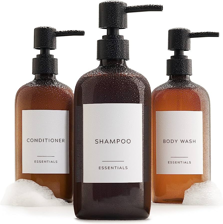 Beautiful Shampoo and Conditioner Dispenser Set of 3 - Modern 21oz Shower Soap Bottles with Pump ... | Amazon (US)