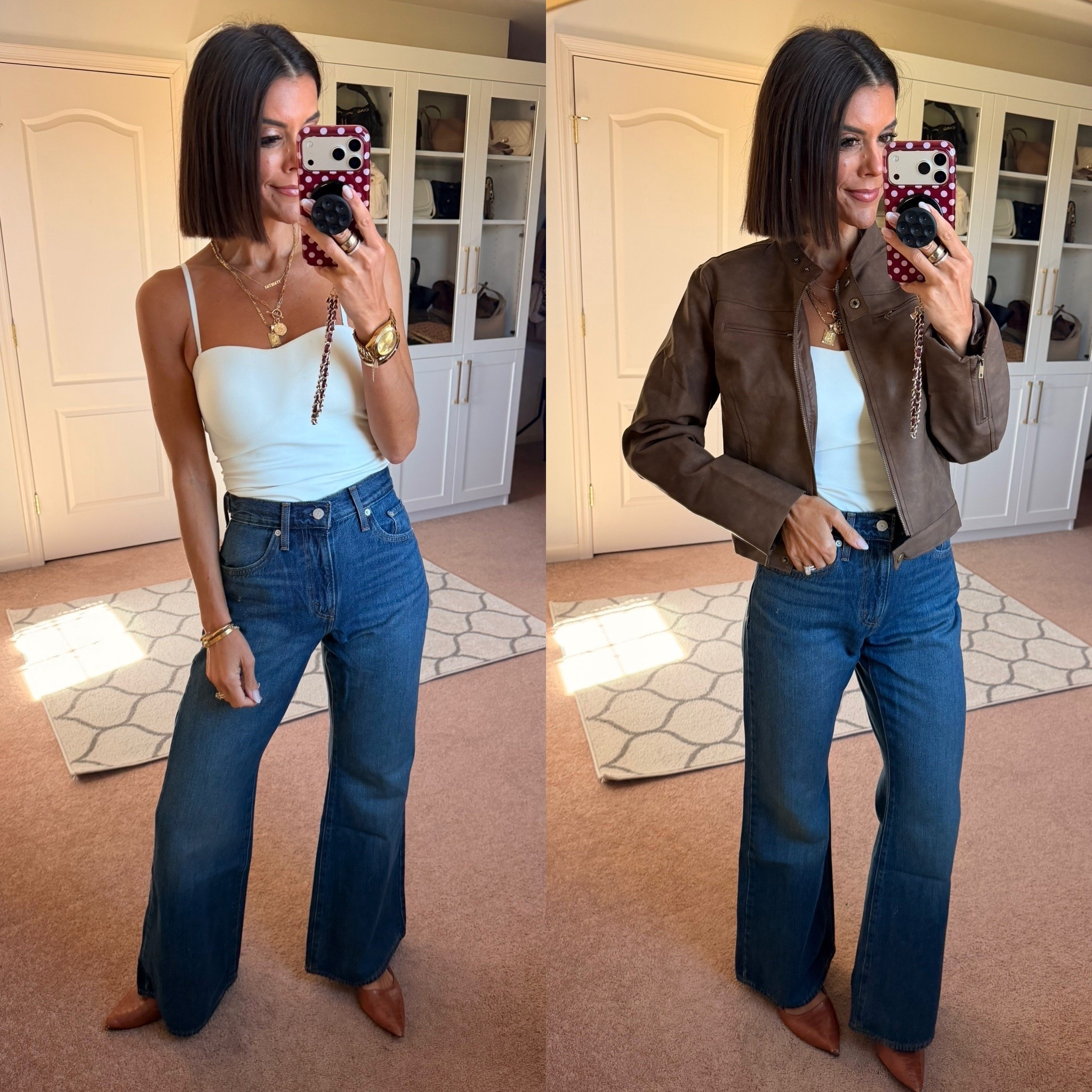 Size small in jacket, size xs in tank Size 25 in jeans