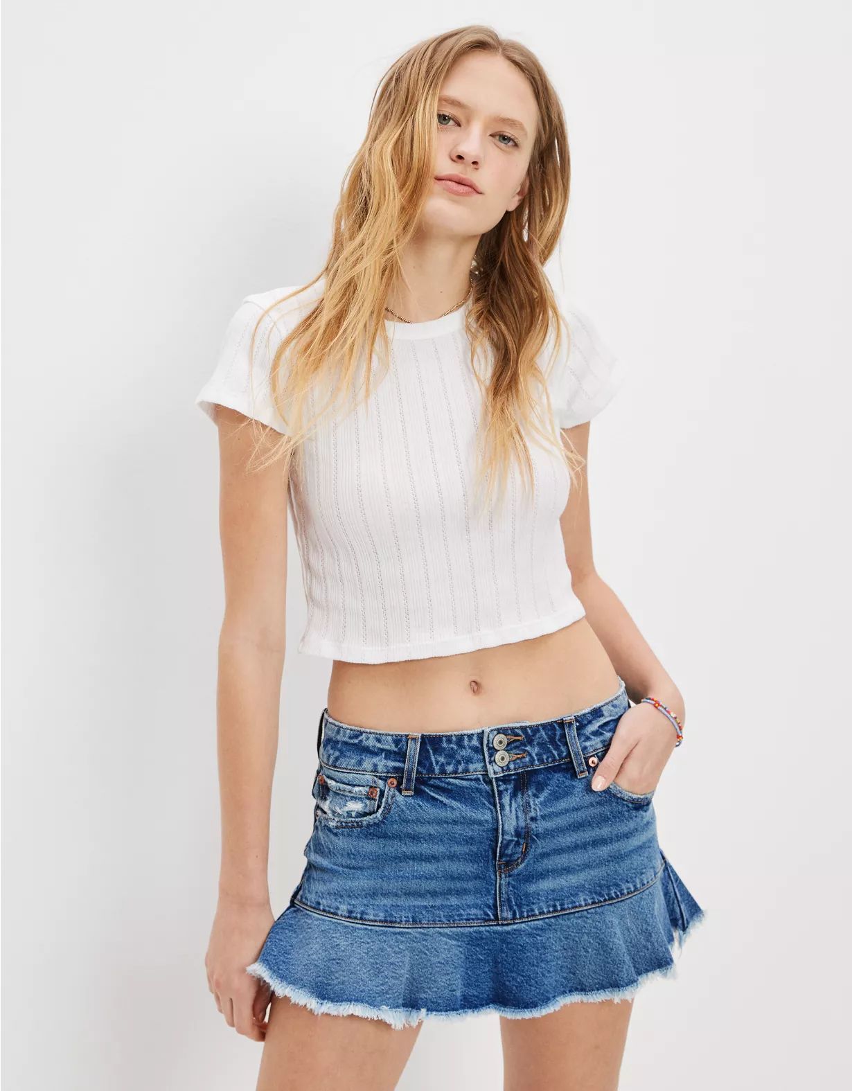 AE Low-Rise Denim Mini Skirt | American Eagle Outfitters (US & CA)
