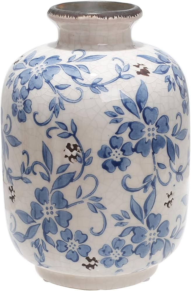 Blue and White Ceramic Flower Vase, French Decor, for Living Spaces, Various Rooms 7.4" H | Amazon (US)