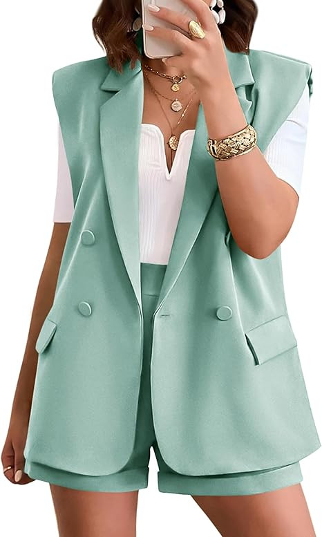KIRUNDO Womens 2 Piece Sets Summer 2026 Dressy Sleeveless Blazer and High Waist Shorts Set Suit B... | Amazon (US)