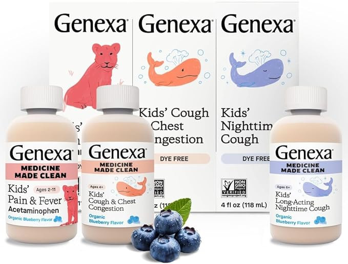 Genexa Kids' Clean Cough, Pain & Fever Acetaminophen Value 3-Pack, Dye Free, 0% Artificial Additi... | Amazon (US)