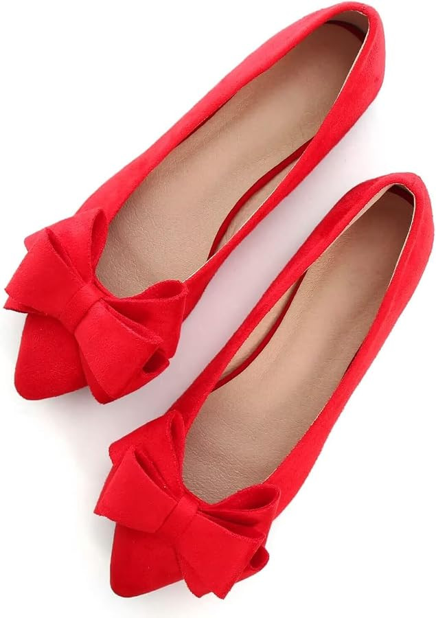 SAILING LU Womens Bowknot Ballet Flats Pointy Toe Casual Flat Shoes Suede Dressy Wear to Work Sli... | Amazon (US)