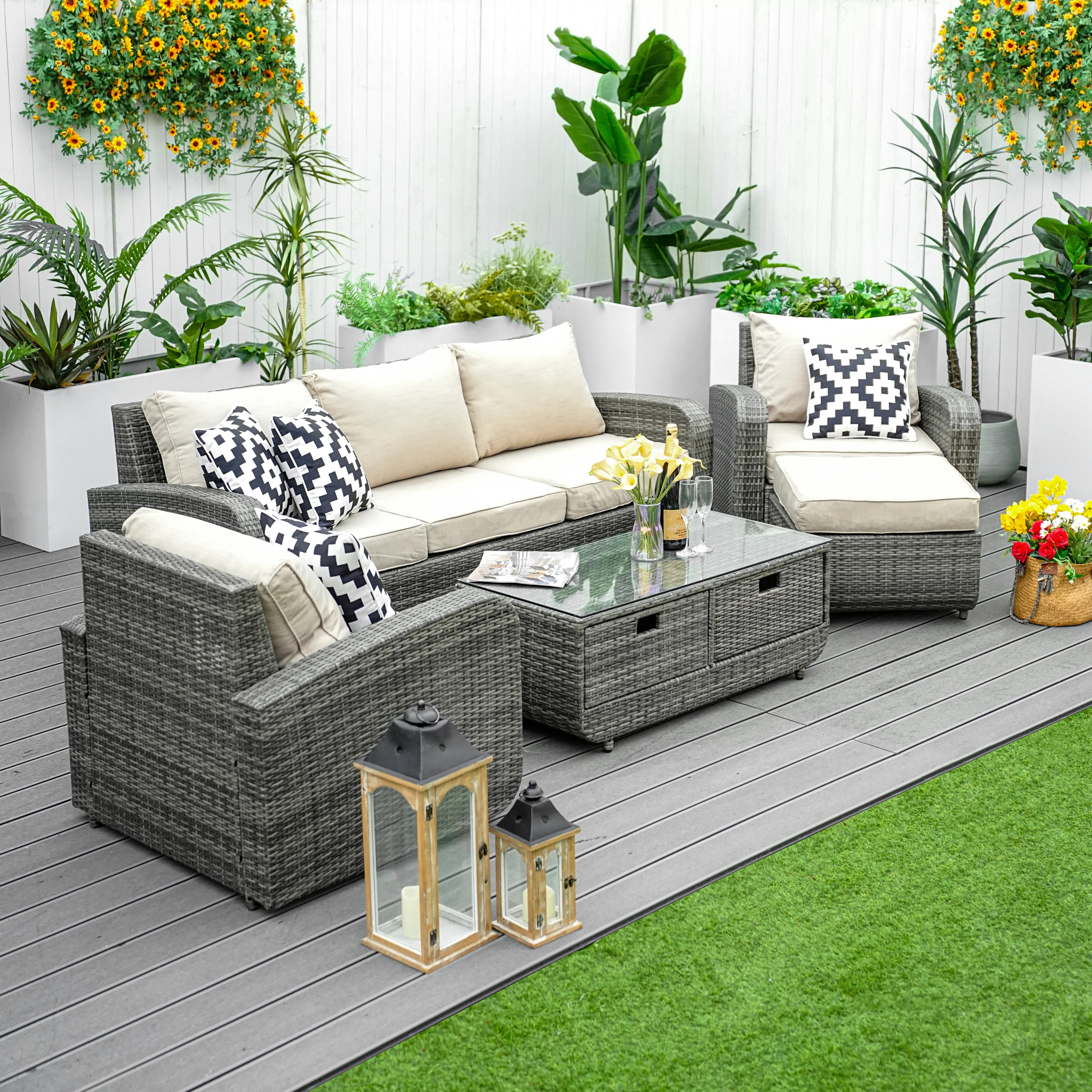 Amayas Wicker 6 - Person Patio Conversation Sets with Cushions | Wayfair North America