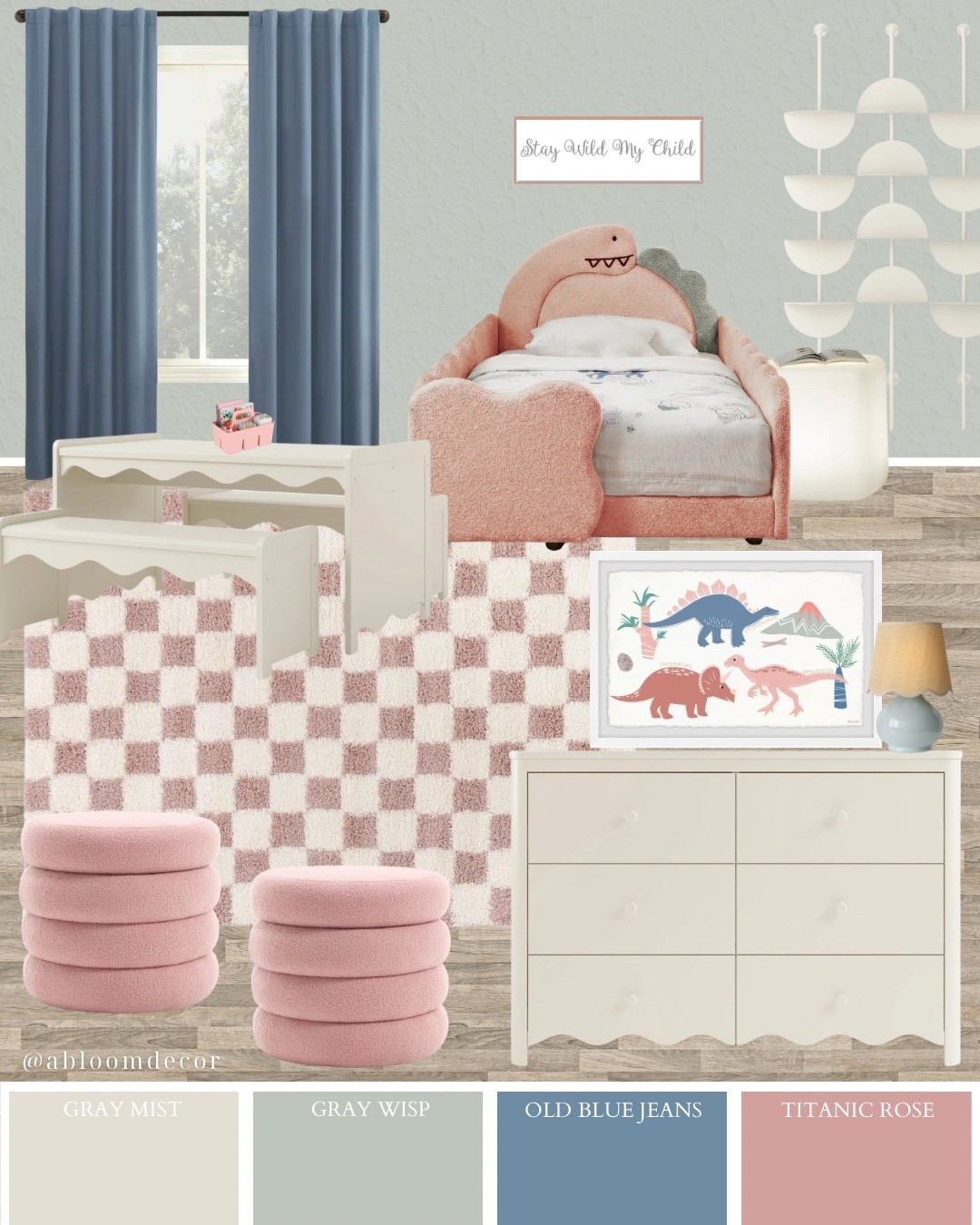 Charming Blue and Pink Dino Little Girl Bedroom Design

#LTKmomlife #LTKHome #LTKKids