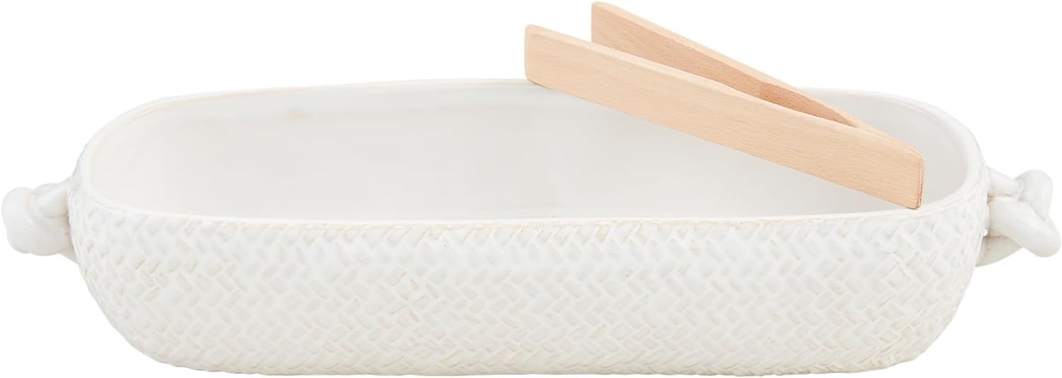 Mud Pie Ceramic Bread, bowl 4 1/2" x 12" | tongs 6 1/2", WHITE | Amazon (US)