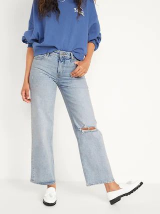 Mid-Rise Ripped Wide-Leg Jeans for Women | Old Navy (US)