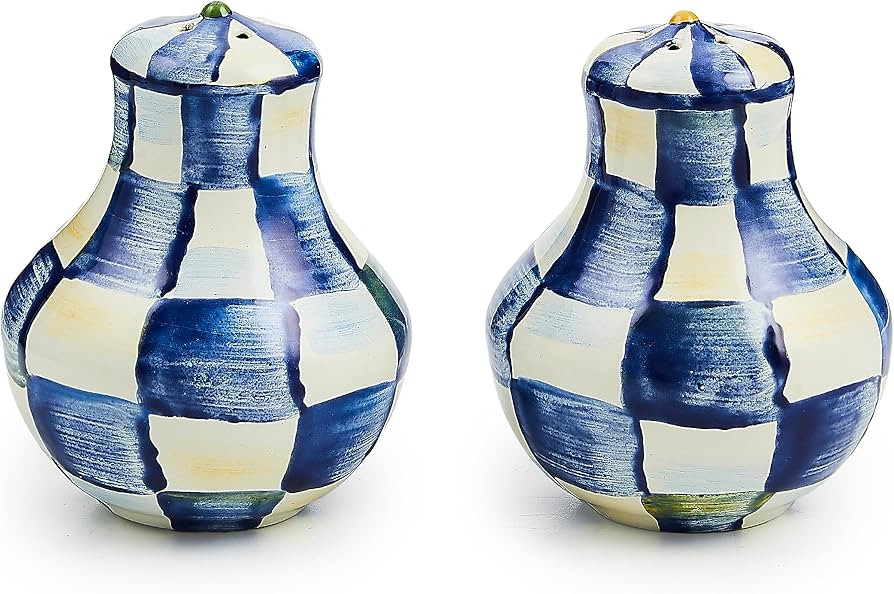 MACKENZIE-CHILDS Enamel Salt and Pepper Shakers, Kitchen Table Spice Shaker Set, Blue-and-White R... | Amazon (US)