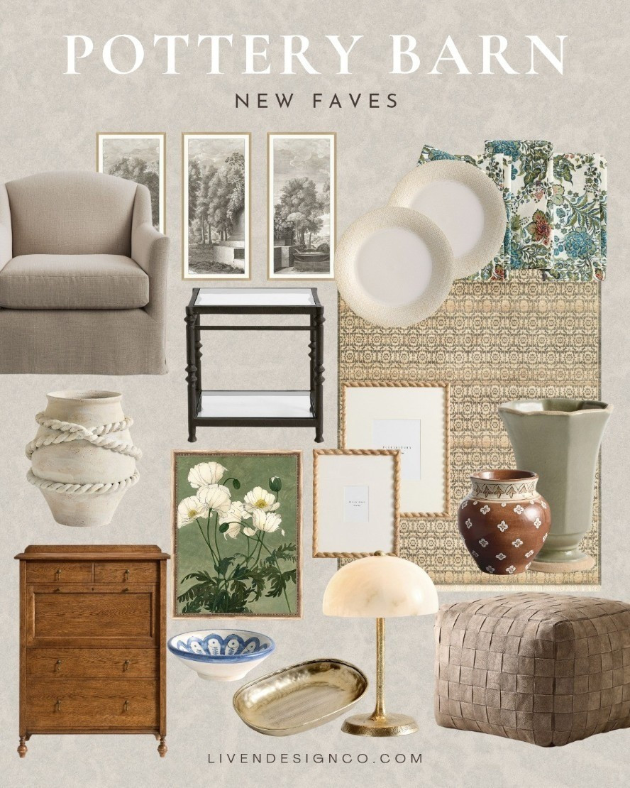 Pottery Barn new arrivals. Home decor. Slipcovered accent chair. Living room. Ceramic vase. Floral wallpaper art. Botanical art print. Rope vase. Secretary desk. Dome lamp. Alabaster lamp. Picture frame. Neutral handwoven rug. Glass side table. Accent table. End table. Woven leather ottoman

#LTKSeasonal #LTKHome #LTKSaleAlert