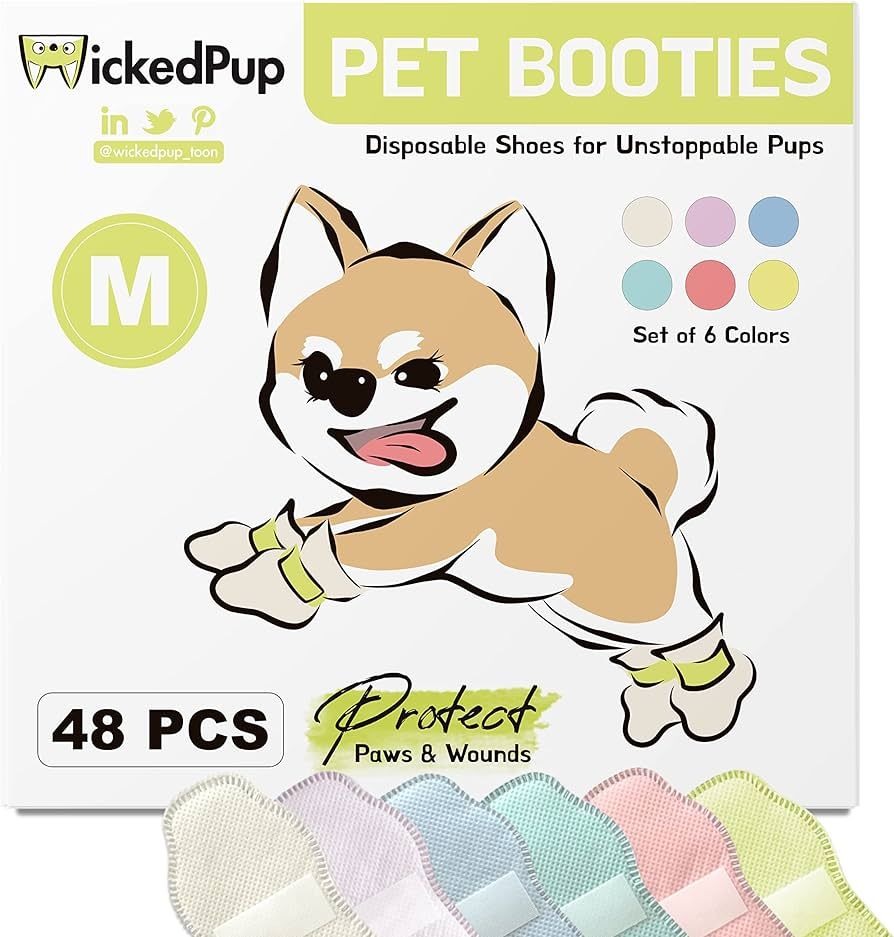 WICKEDPUP Pet Booties for Dogs & Cats, 48ct | Disposable Socks to Stop Licking | Puppy Shoes for ... | Amazon (US)
