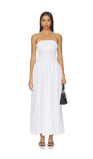 Susana Monaco Solid Linen Smocked Waist Tube Maxi Dress in White. - size M | Revolve Clothing (Global)