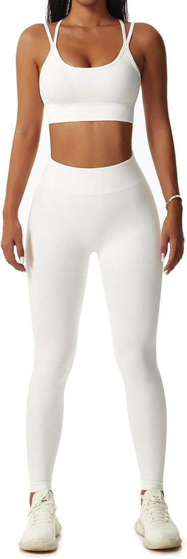 Seamless Workout Sets for Women Strappy Crisscross Sports Bras with Shorts Leggings 2 Piece Yoga Out | Amazon (CA)