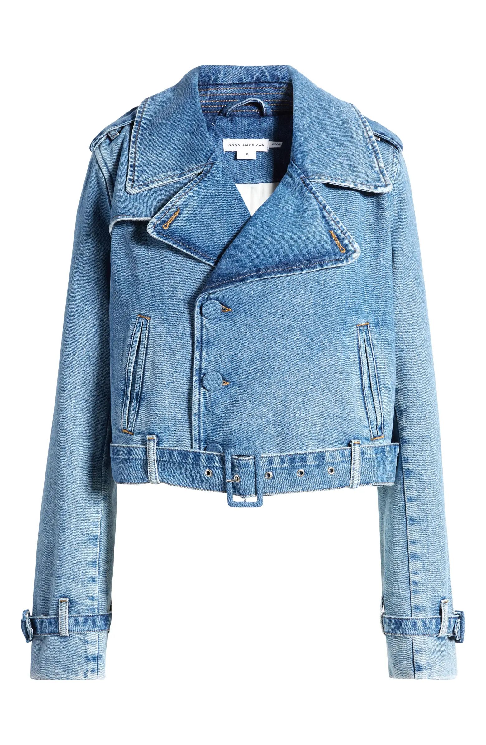 Good American Belted Crop Denim Jacket | Nordstrom | Nordstrom