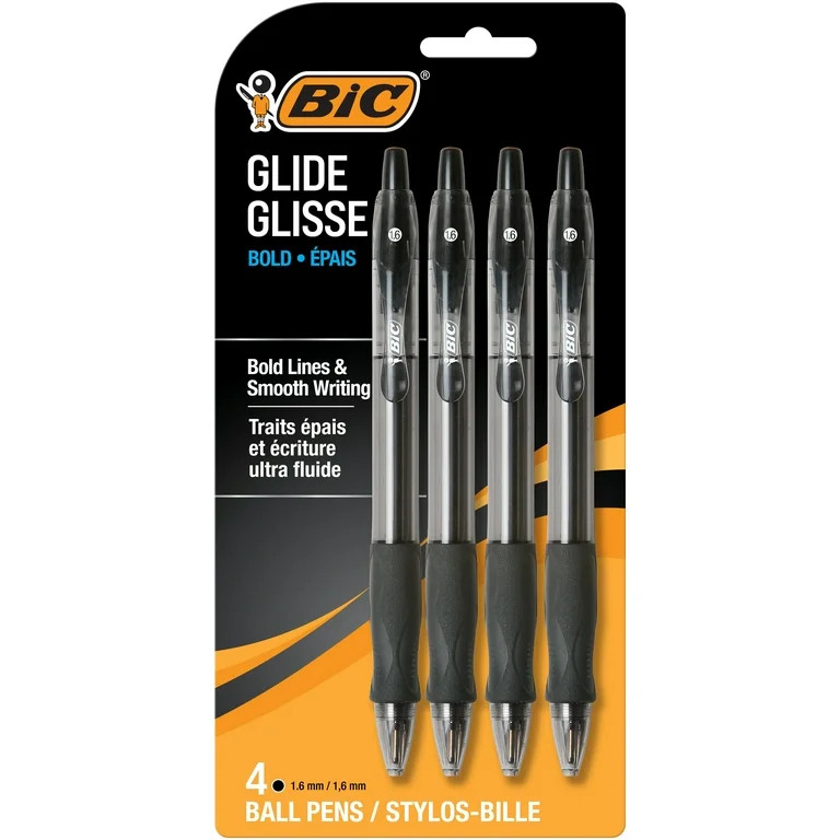 BIC Glide Retractable Ballpoint Pens, Bold Point, 1.6mm, Black Ink, 4 Pack | Walmart (US)