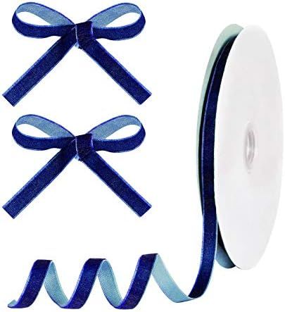 ALEXCRAFT Navy Blue Velvet Ribbon 25 Yards Single Face Ribbon Bulk for Gift Wrapping（0.39" Widt... | Amazon (US)