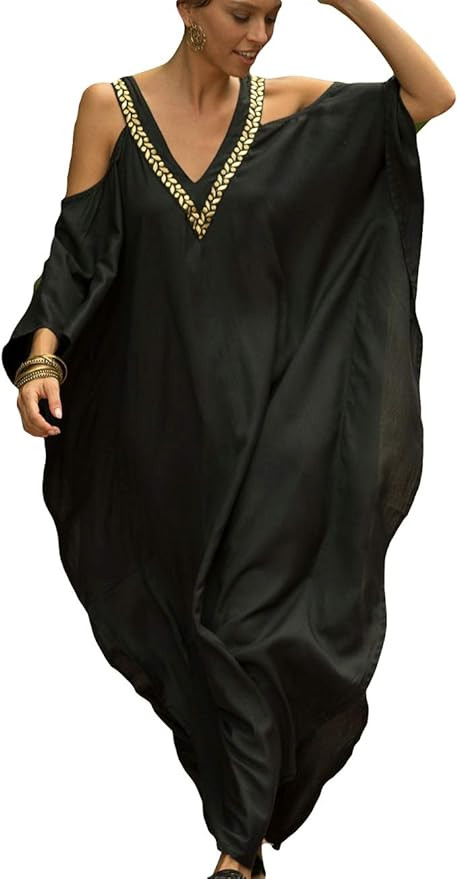 Bsubseach Turkish Cold Shoulder Kaftan Dresses Swimsuit Cover Up Maxi Dress | Amazon (US)