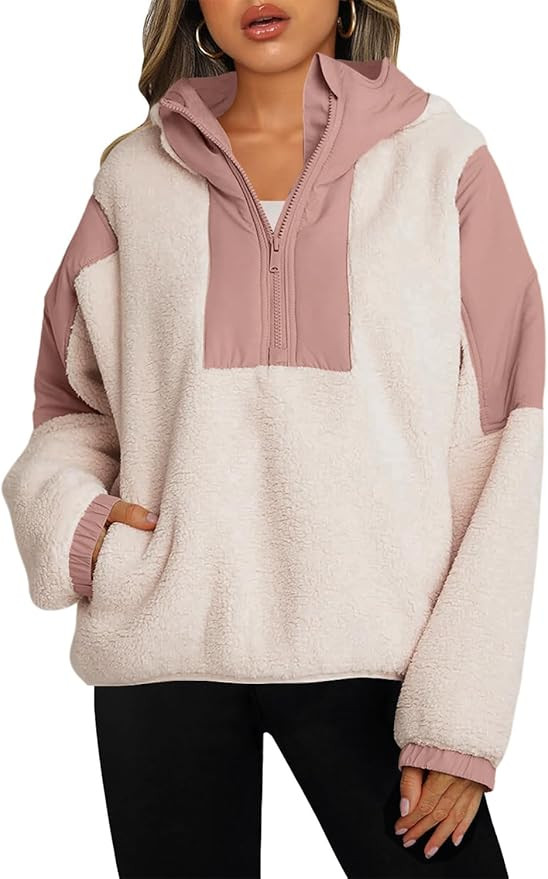 Panadila Womens Half Zip Pullover with Pockets Sherpa Hoodie Oversized Hooded Sweatshirt Warm Fle... | Amazon (US)