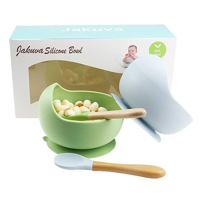 Jakuva 100% Silicone Baby Suction Bowls, 2 PC Food Grade Safe Suction Baby Feeding Set with Spoon... | Amazon (US)