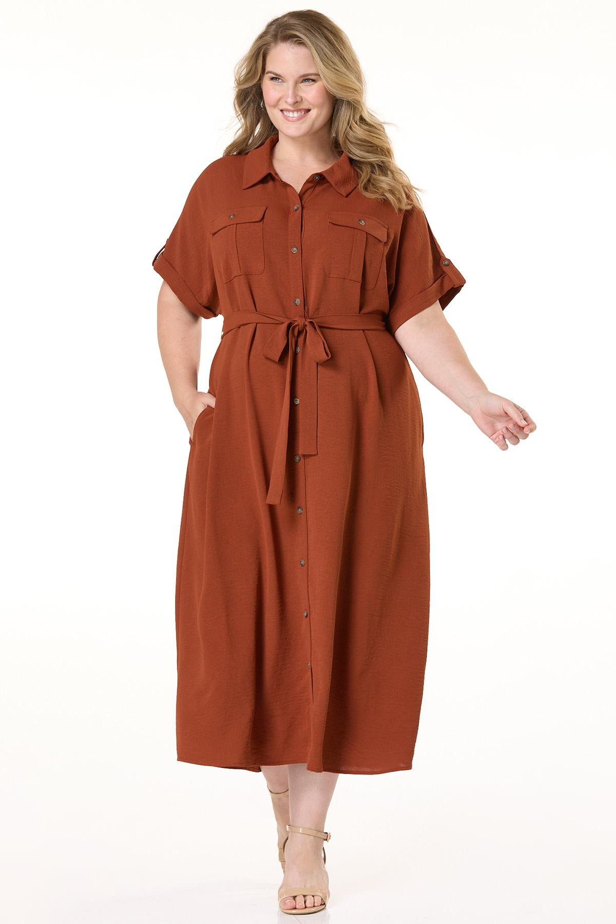 Plus Size Solid Midi Shirt Dress | Cato Fashions