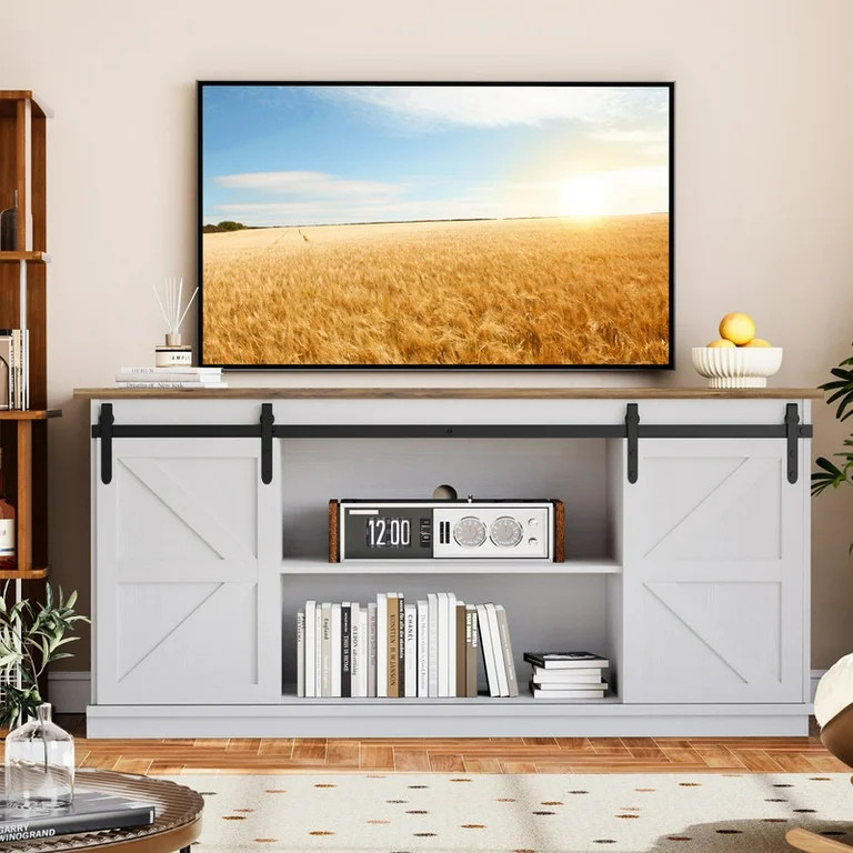 Homall TV Stand for 65 Inch TV, Storage Cabinet with Sliding Barn Door, Entertainment Center, Whi... | Walmart (US)