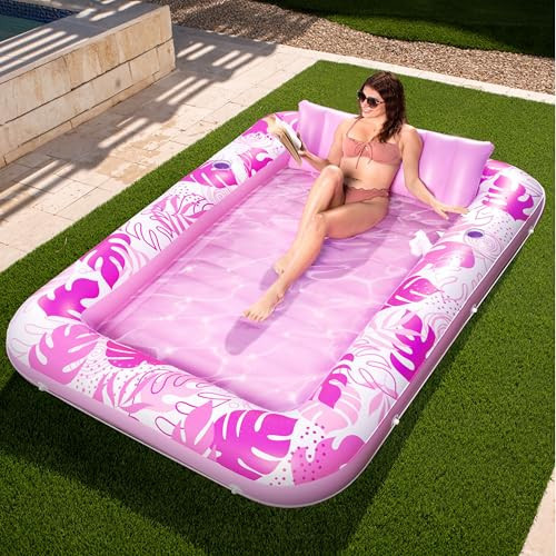 SLOOSH Inflatable Tanning Pool Lounger Float, 85" x 57" Extra Large Pool Floats Adult with Pillow, 4 in 1 Suntan Tub Raft Floatie,Sunbathing Bed Lounge Blow Up Ball Pit Party Gifts, XL-Hot Pink | Amazon (US)