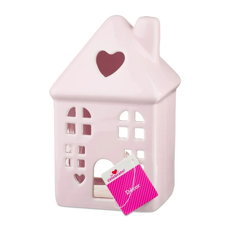 Ceramic House Tabletop Decoration, Pink, 6", Valentine's Day by Way To Celebrate | Walmart (US)