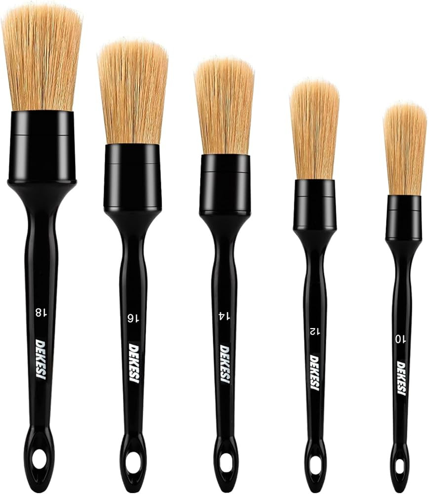 DEKESI Car Detailing Brushes, 5pcs Boars Hair Detailing Brush, Detailing Brush Set for Cleaning C... | Amazon (US)