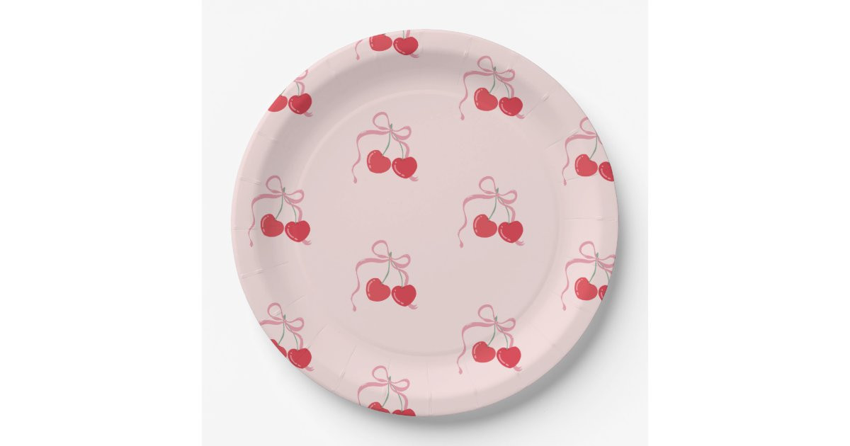Cherry on Top Pink Bow Baby shower Paper Plates | Zazzle | Zazzle