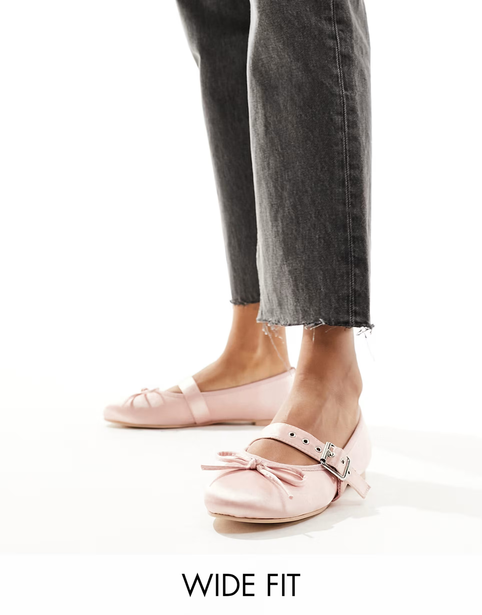 Public Desire Wide Fit Madelyn ballet flats in pink satin | ASOS (Global)