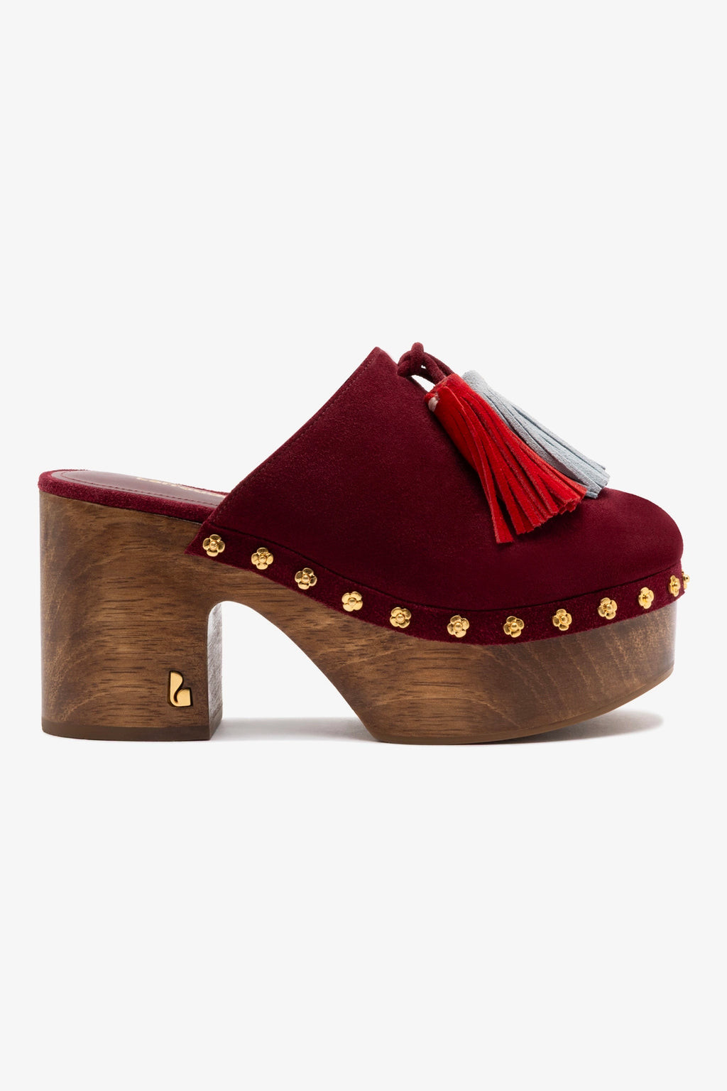 Miso Wooden Tassel Clog In Burgundy Suede | Larroude