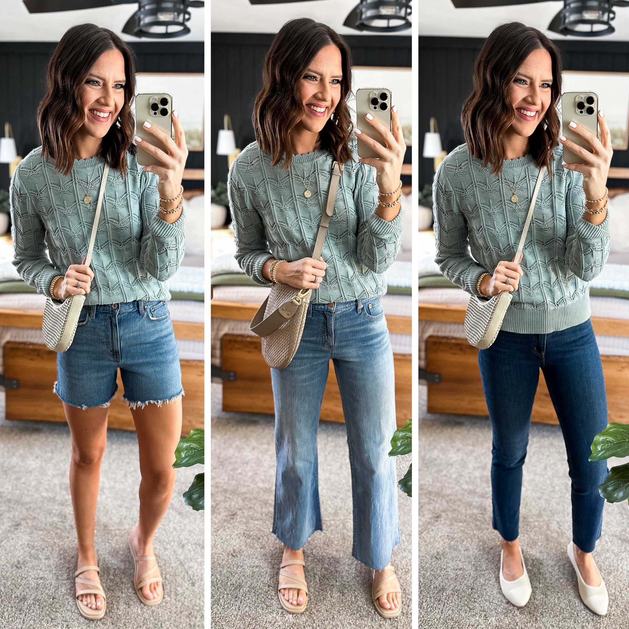 Spring Capsule Wardrobe (Green Sweater Styling) 

Green sweater (small tall) 
Denim shorts (size 26) 
Light wash jeans (26 long) 
Dark wash jeans (27 long) 


#LTKstyletip #LTKfindsunder50 #LTKfindsunder100