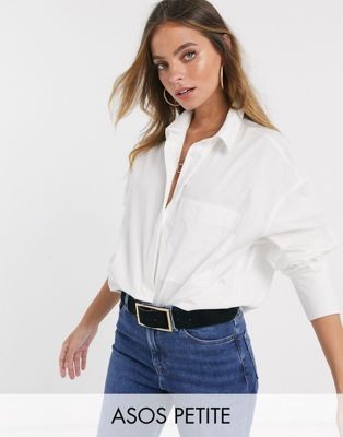 ASOS DESIGN Petite long sleeve boyfriend shirt in white | ASOS (Global)