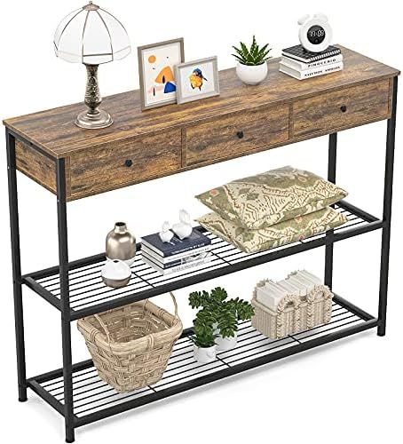 Amazon.com: Ecoprsio Console Table with 3 Drawers, 47'' Industrial Sofa Table Entryway Table Narr... | Amazon (US)