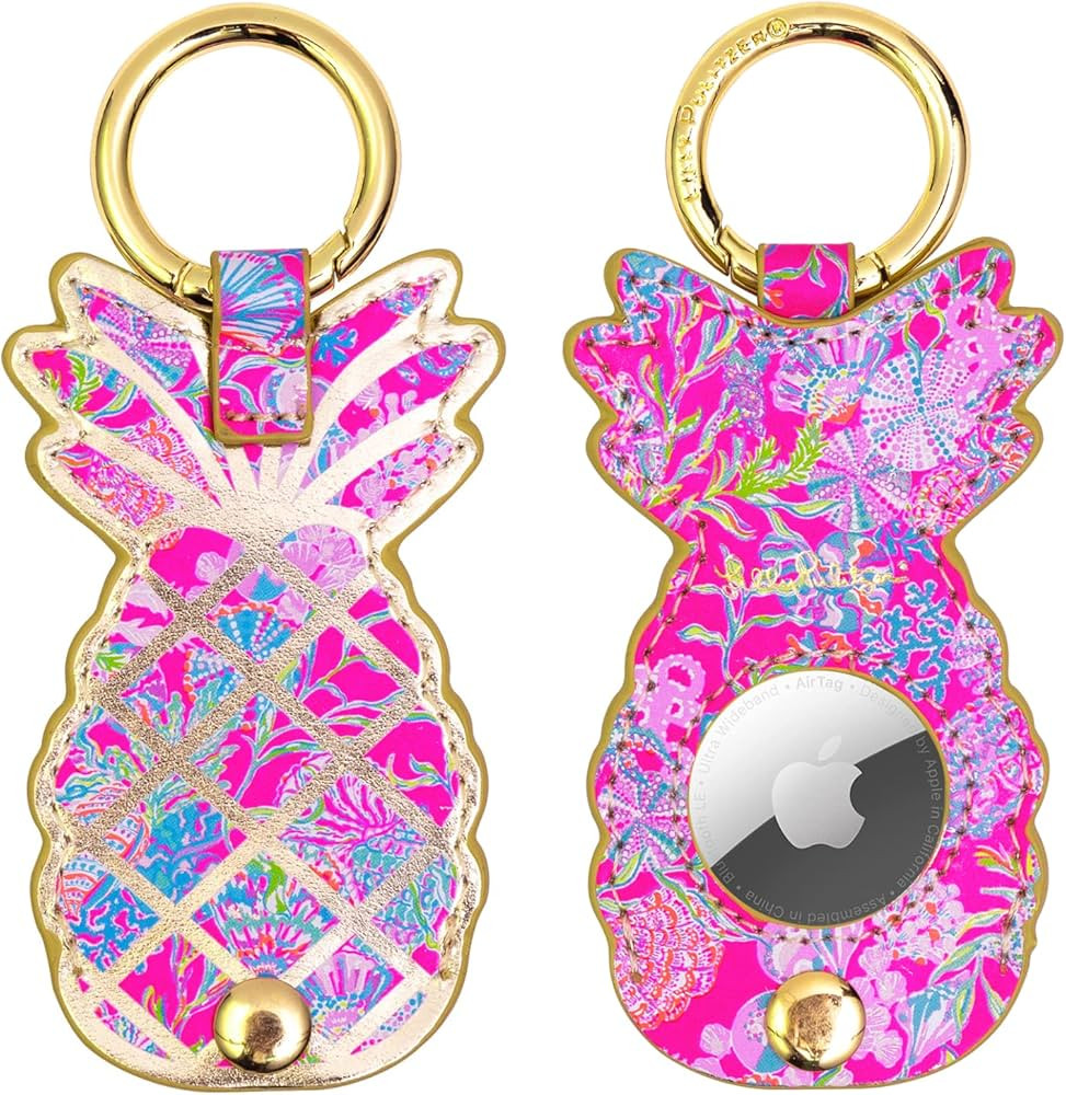Lilly Pulitzer Leatherette AirTag Keychain, Cute Air Tag Holder, Novelty Pineapple Shaped AirTag ... | Amazon (US)