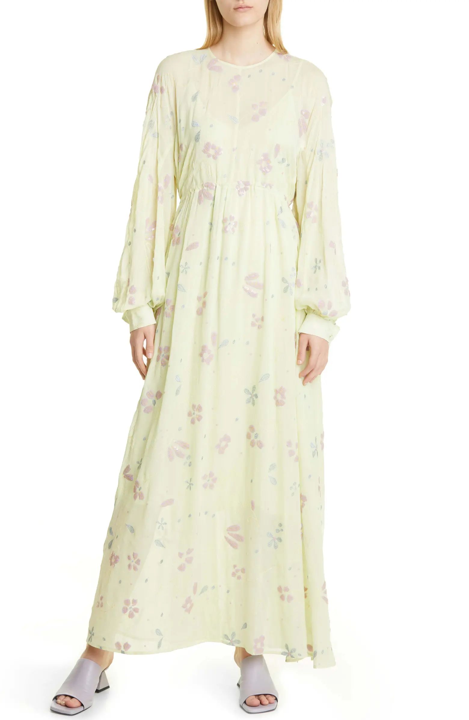 Tammy Embroidered Floral Long Sleeve Crepe Maxi Dress | Nordstrom