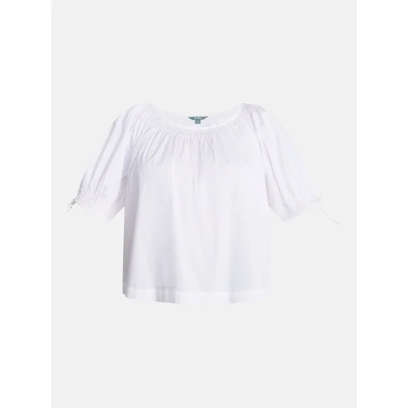 Terra & Sky Women's Plus Scoop Neck Top with Short Tie Puff Sleeves, Sizes 0X-5X | Walmart (US)