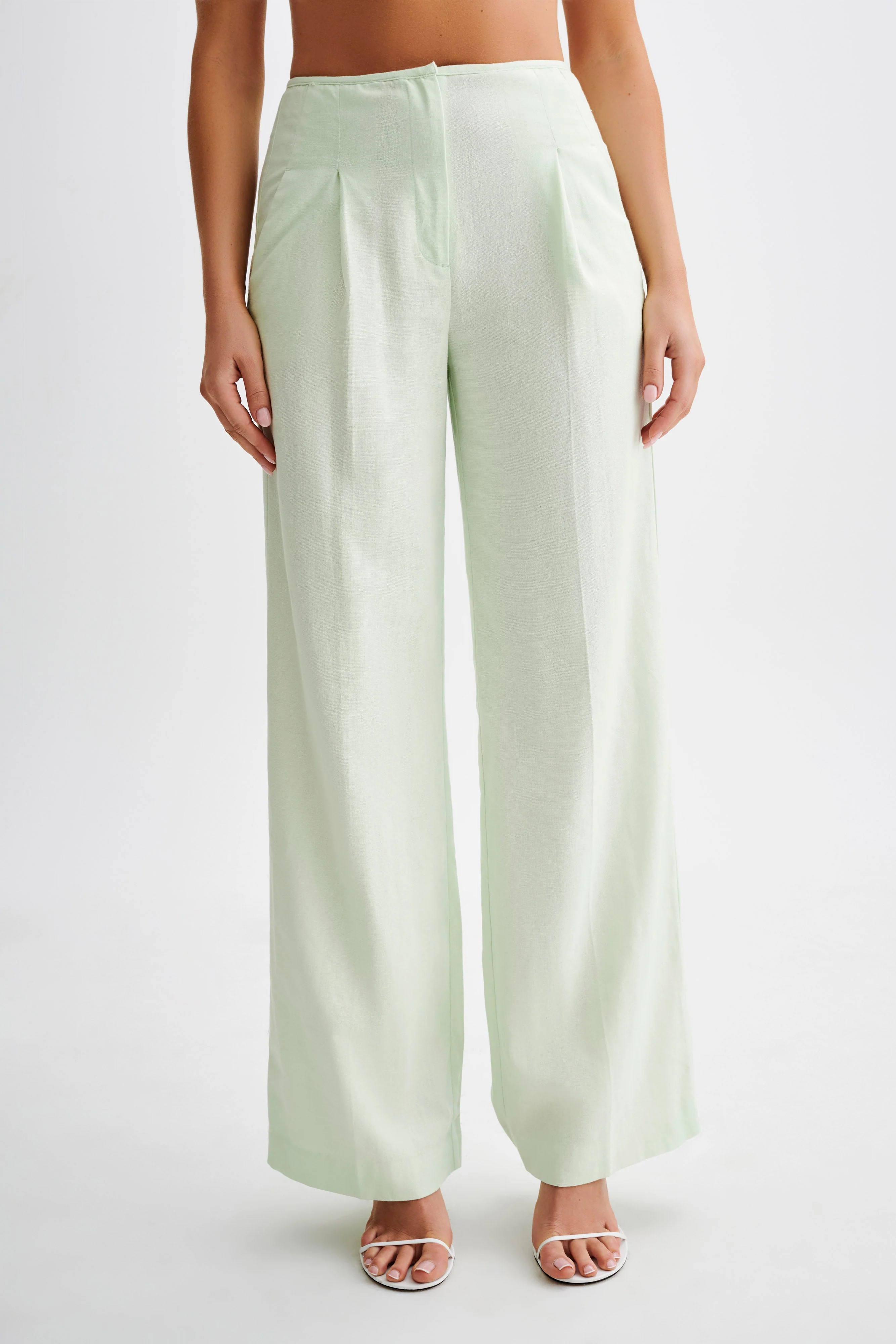 Adrina Straight Leg Linen Pant - Mint | MESHKI US