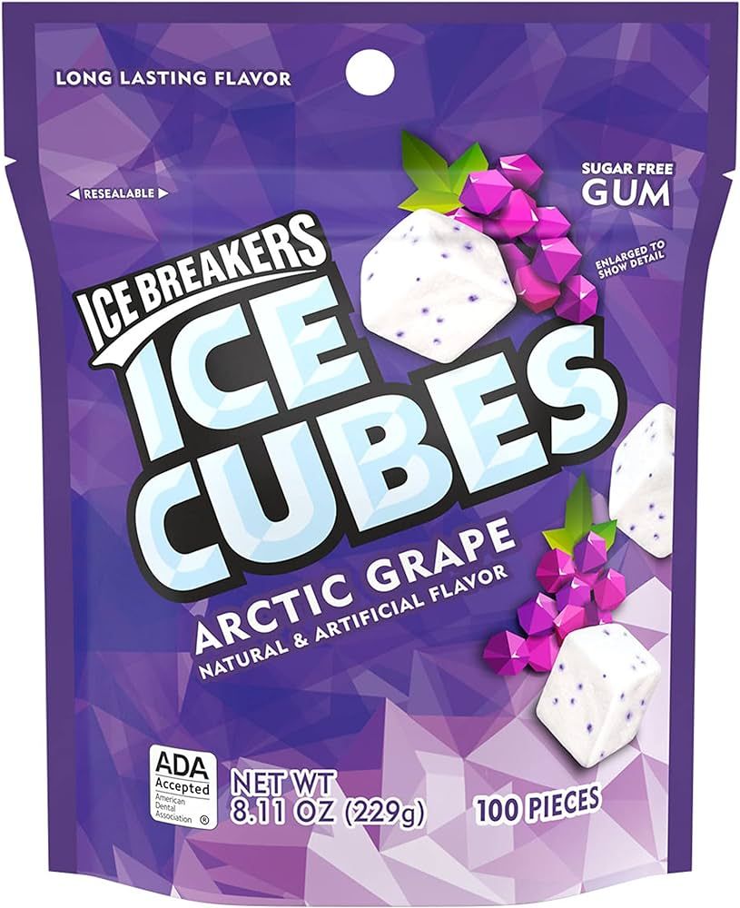 ICE BREAKERS Ice Cubes Arctic Grape Sugar Free Chewing Gum Pouch, 8.11 Oz (100 Pieces) | Amazon (US)