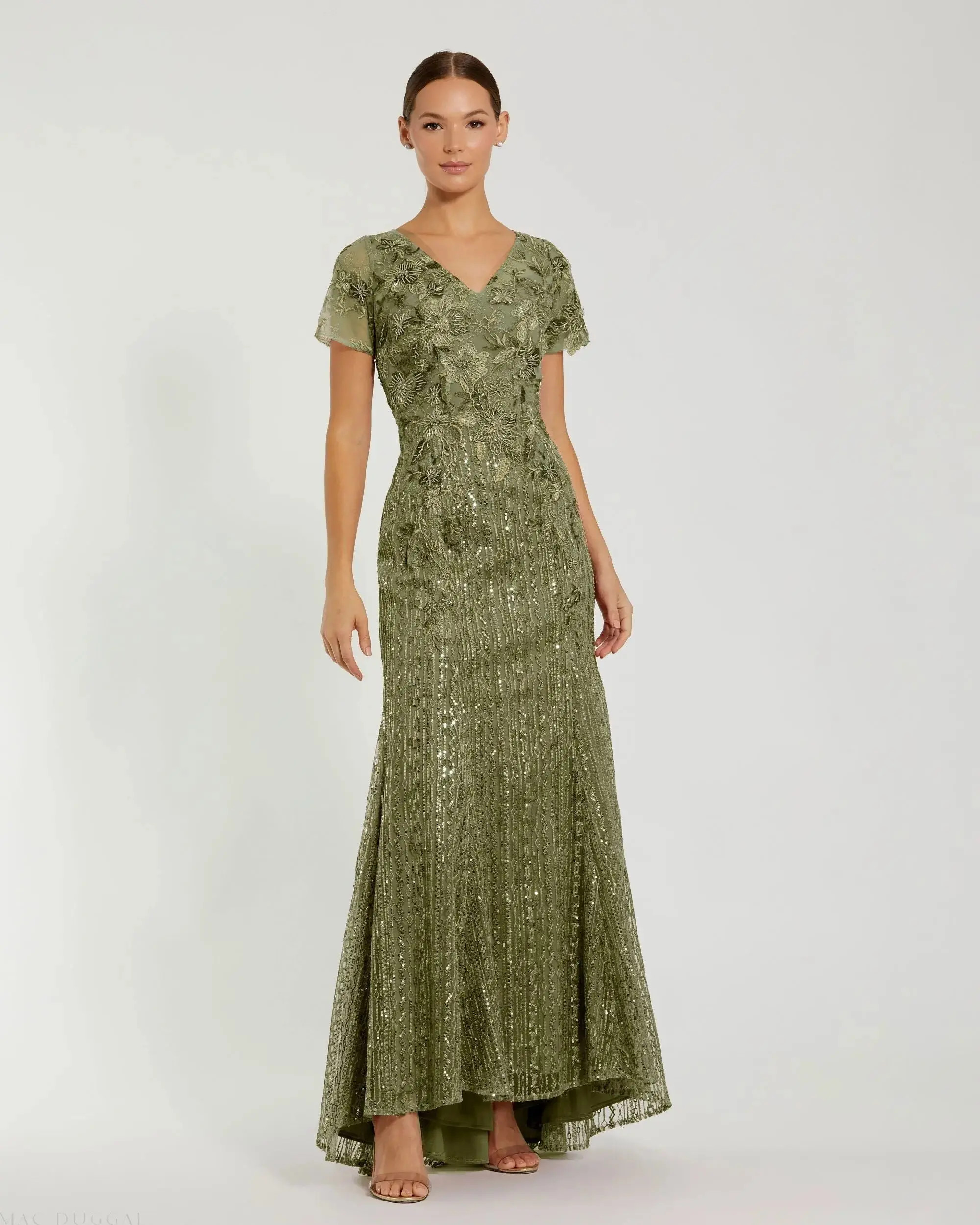 Embellished V Neck Cap Sleeve Trumpet Gown - Mac Duggal | Mac Duggal