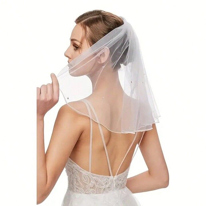 1pc Bride's Short Style Veil With Rhinestone Thin Net, For Wedding & Bachelorette Party, Comb Hea... | SHEIN