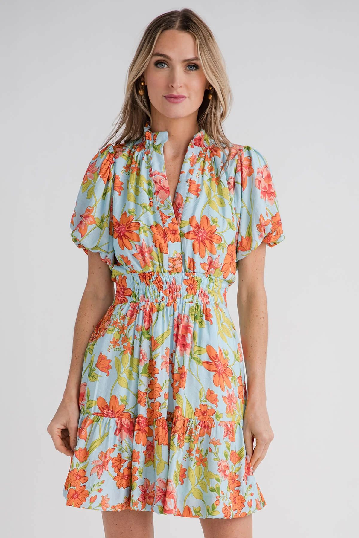 THML Floral Printed Smocked Waist Dress | Social Threads