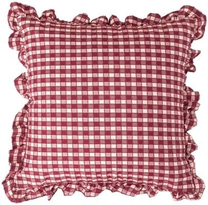 vctops Plaid Ruffle Throw Pillow Cover Farmhouse Red and White Checkered Pillowcase Shabby Chic V... | Amazon (US)