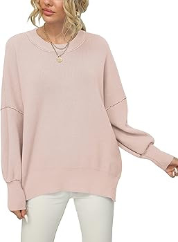 ANRABESS Women Crewneck Batwing Sleeve 2023 Fall Oversized Side Slit Ribbed Knit Pullover Sweater... | Amazon (US)